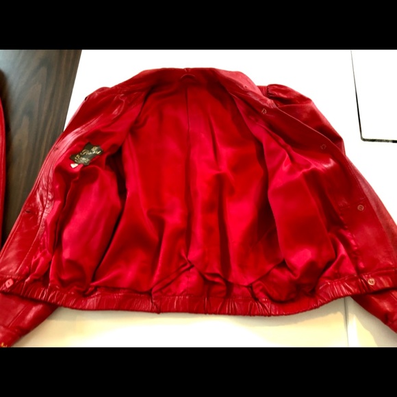 Neiman Marcus designer Red Florentine leather bomber Jacket sz EU 44/ US S-M - Picture 9 of 14